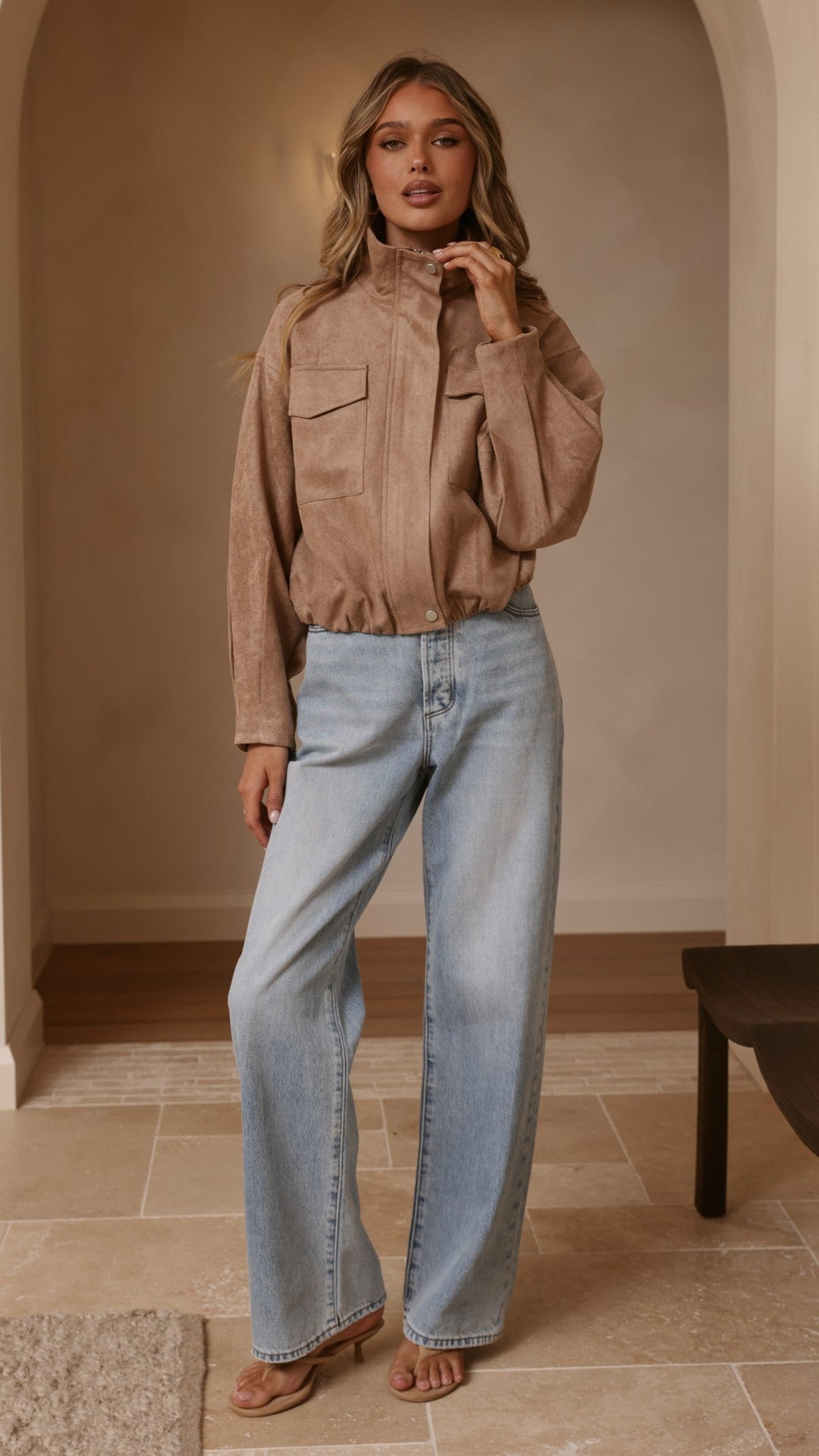 Josh Funnel Neck Jacket - Beige