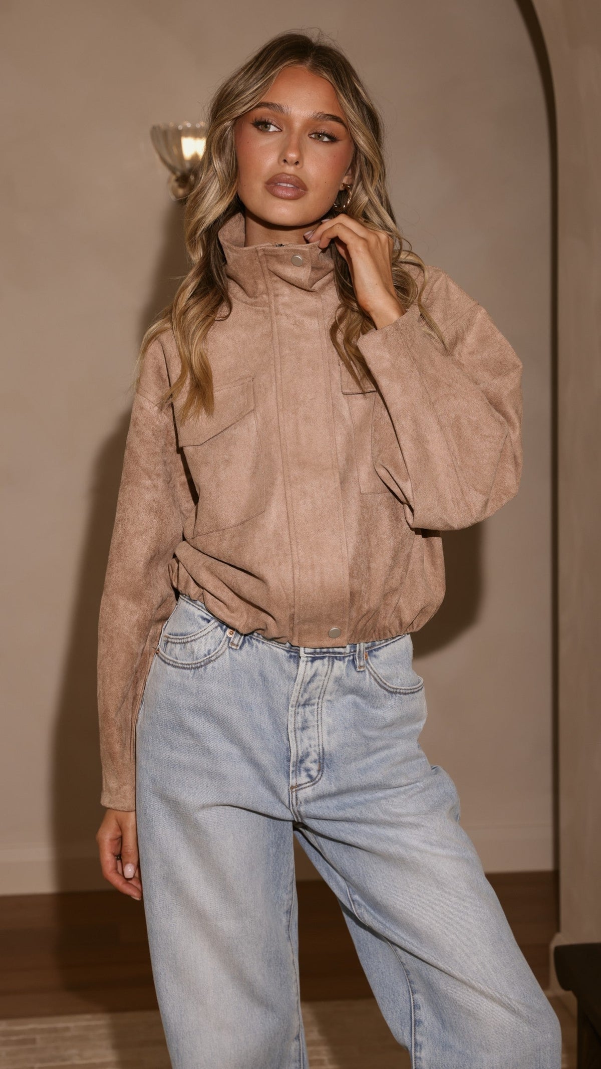 Josh Funnel Neck Jacket - Beige