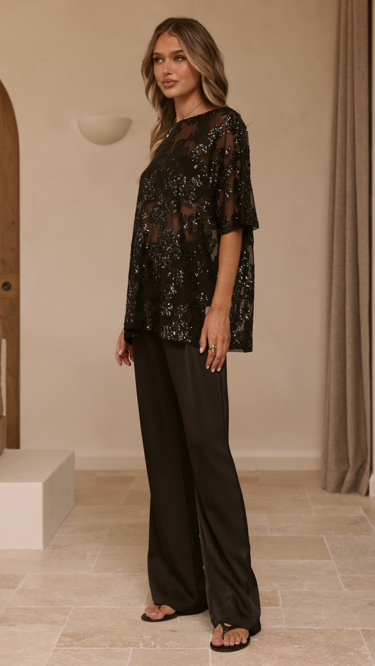 Arlo Oversized Sequin Top - Black Floral