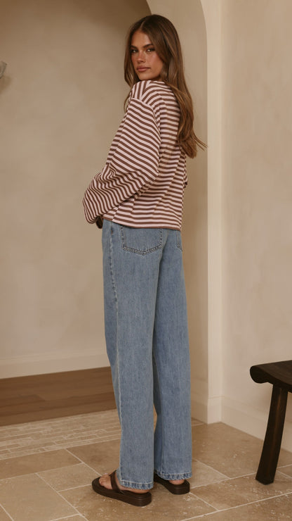 Solana Long Sleeve Top - Pink/Choc Stripe