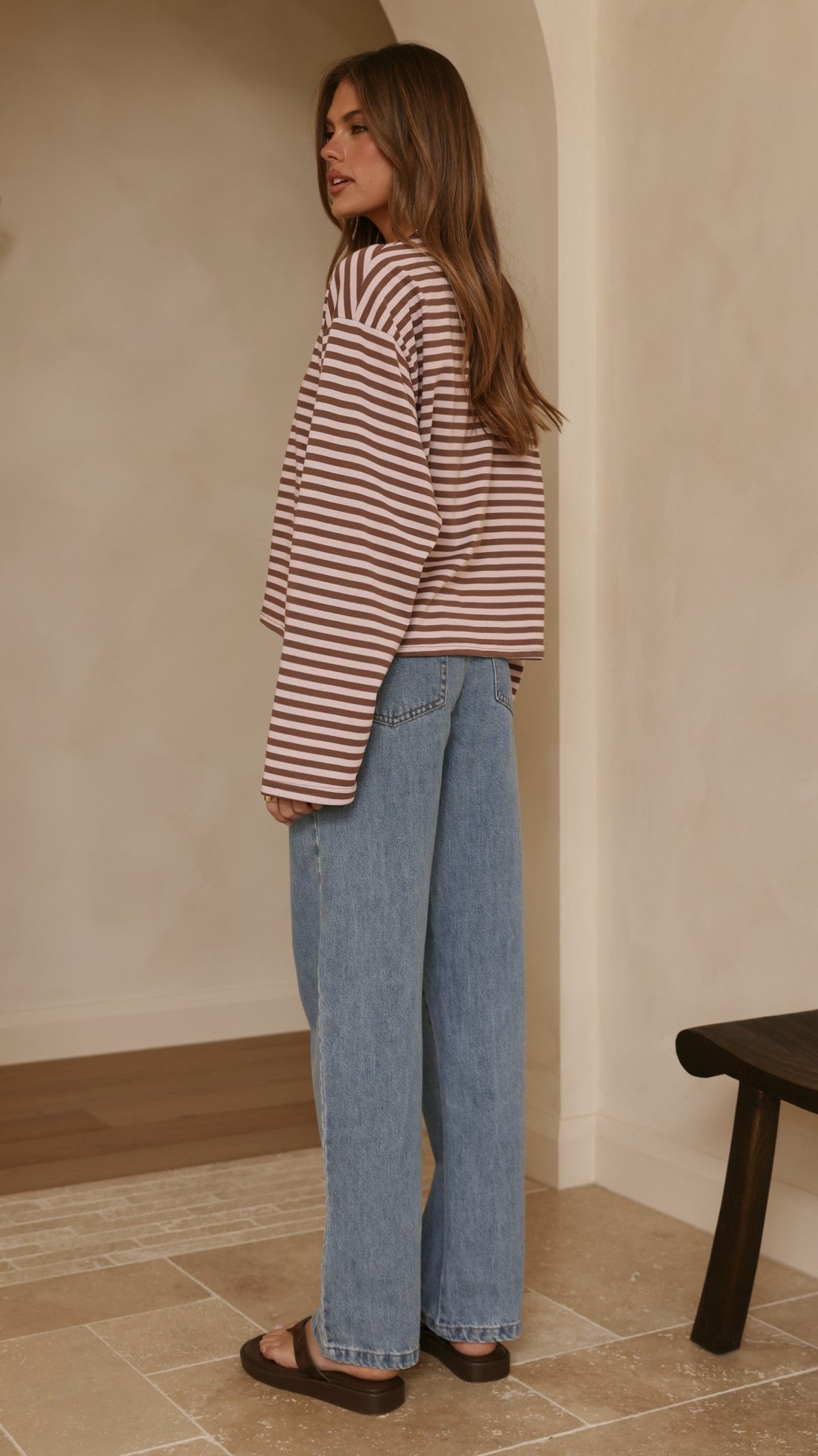 Solana Long Sleeve Top - Pink/Choc Stripe