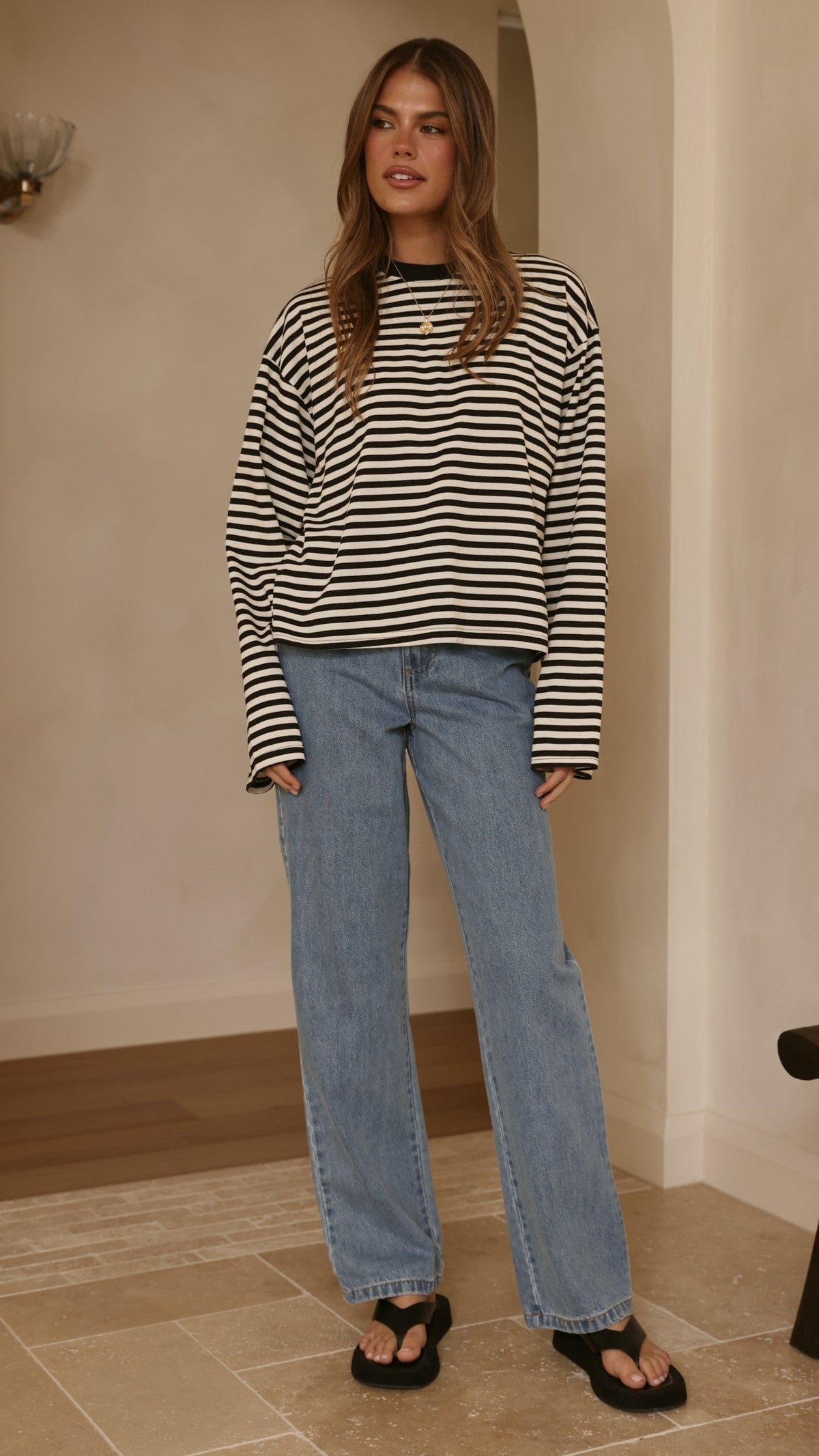 Solana Long Sleeve Top - Black/White Stripe