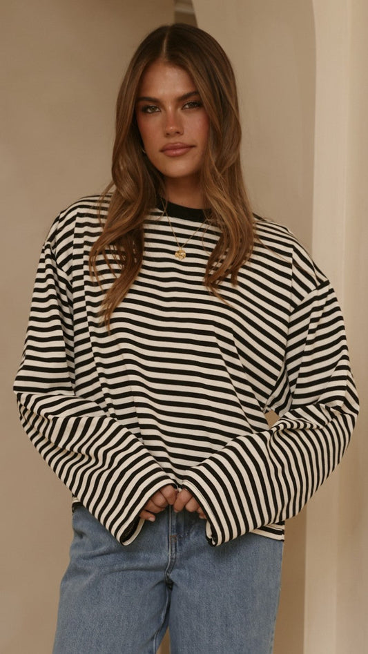 Solana Long Sleeve Top - Black/White Stripe