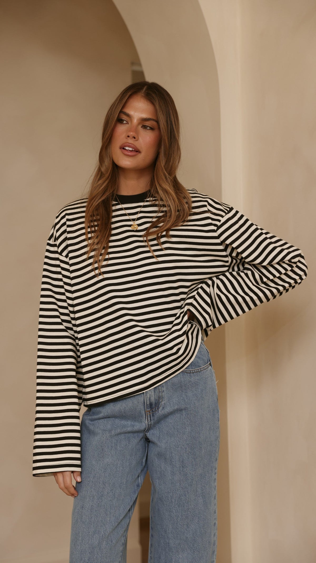 Solana Long Sleeve Top - Black/White Stripe