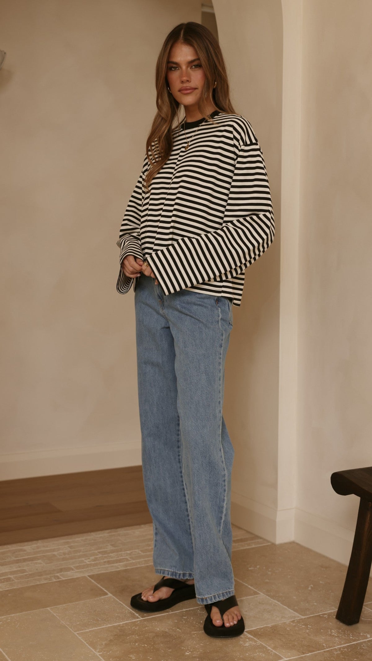Solana Long Sleeve Top - Black/White Stripe