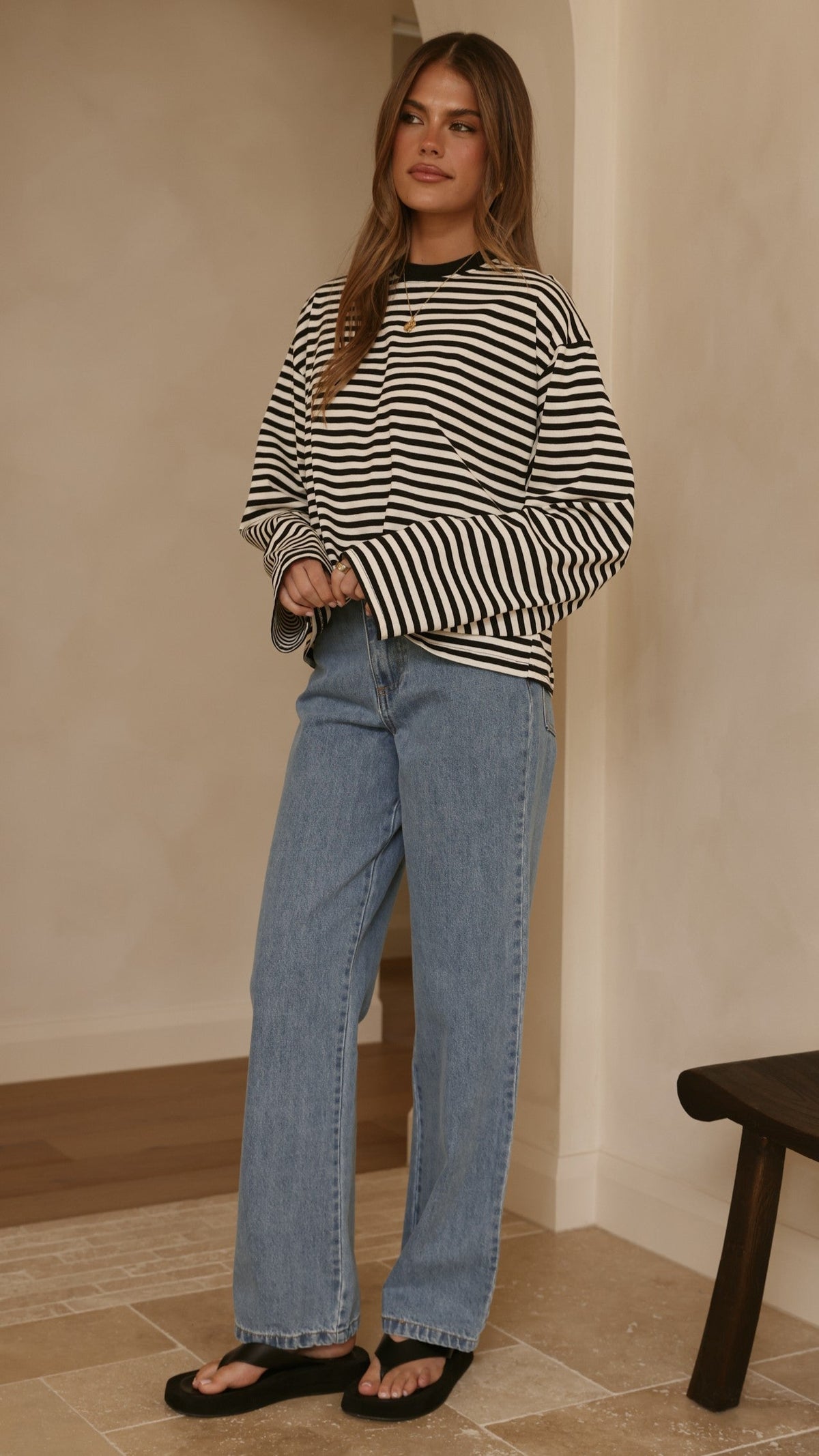 Solana Long Sleeve Top - Black/White Stripe
