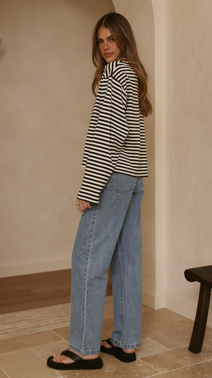Solana Long Sleeve Top - Black/White Stripe