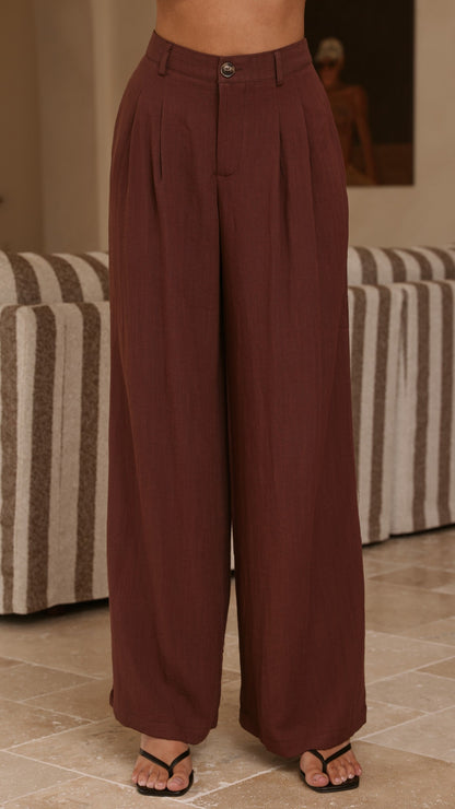 Leela One Shoulder Top and Pants Set - Brown
