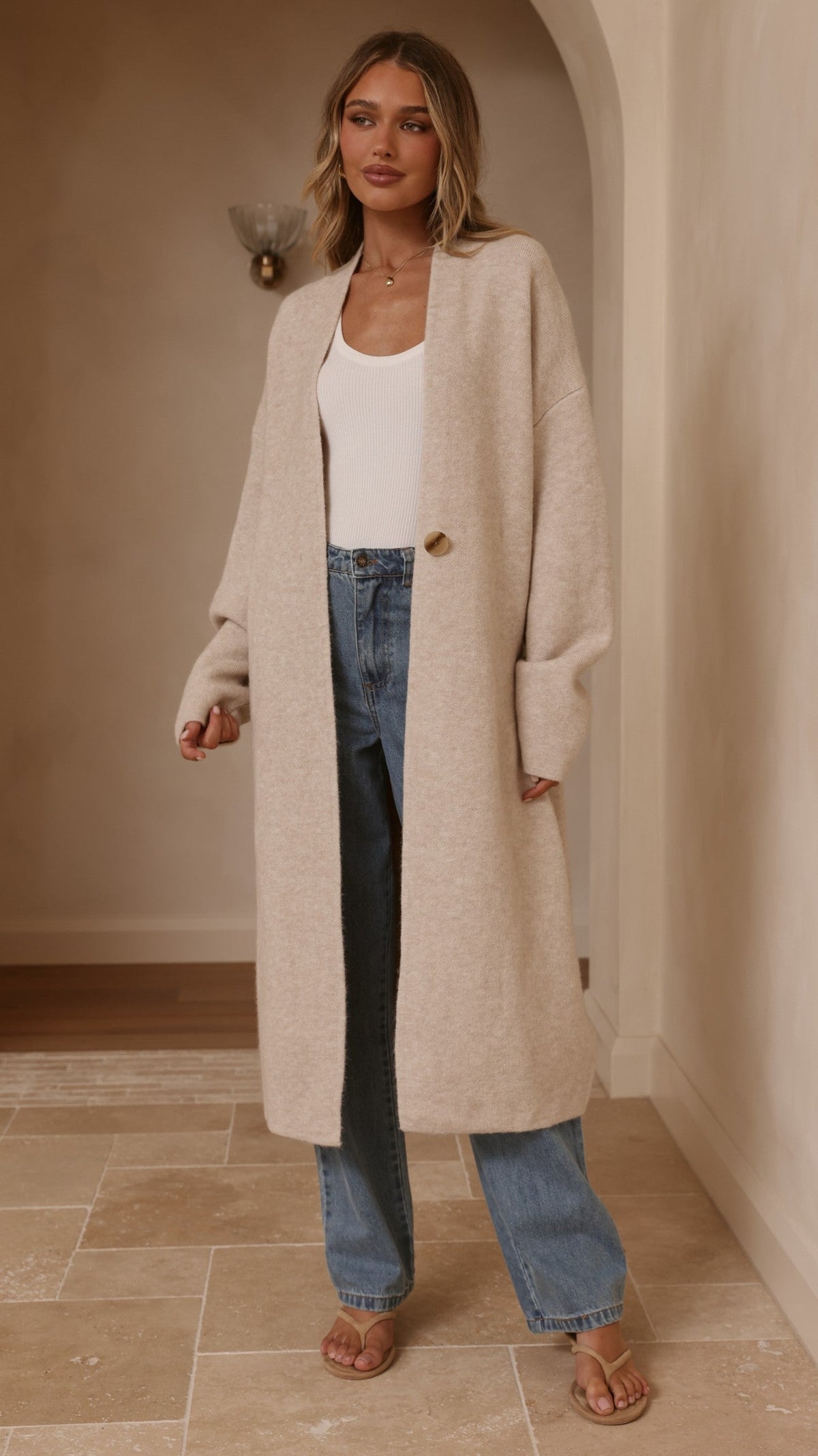 Romy Longline Cardigan - Oat