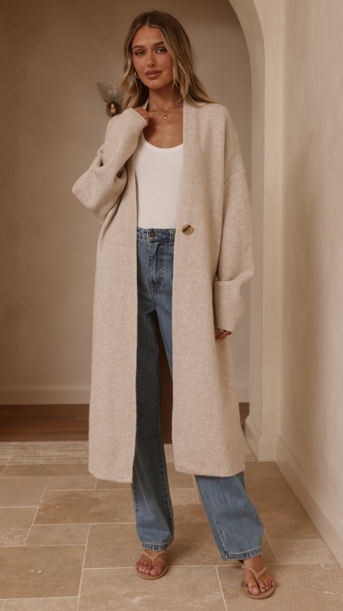 Romy Longline Cardigan - Oat