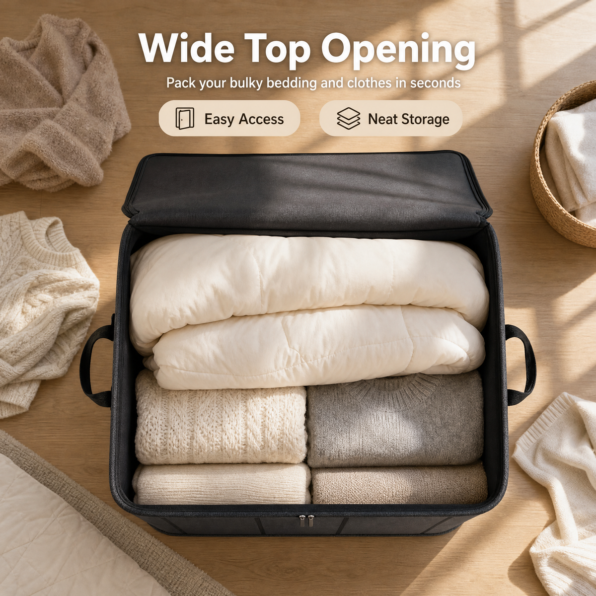 ⚡Hot Sales 49% OFF🔥-Spacious Moving Storage Bin – Zippered Organizer for Quilts, Bedding & Sweaters, Large Capacity Fabric Bag for Closet & Moving Day