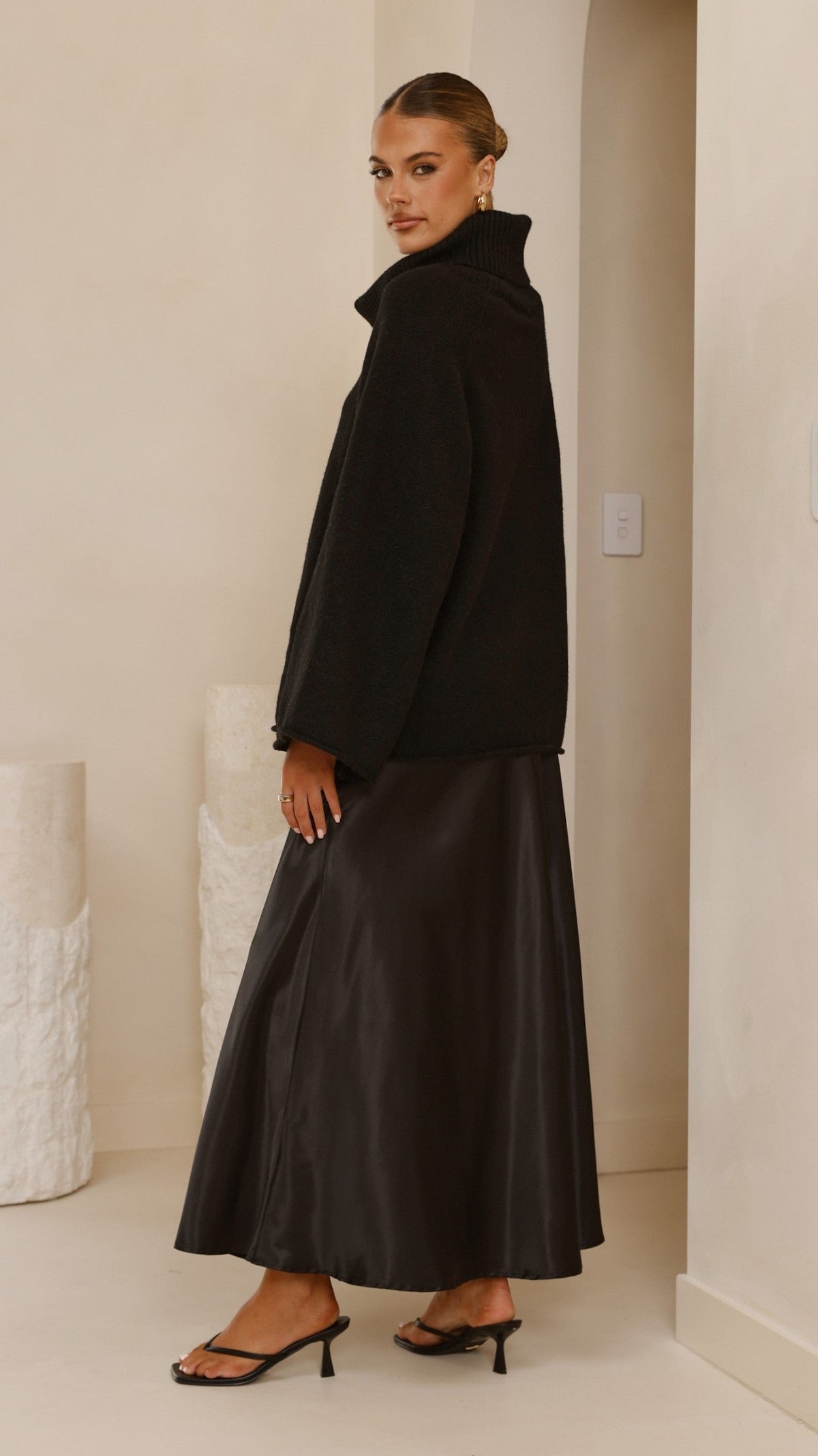 Darina Bias Cut Maxi Skirt - Black