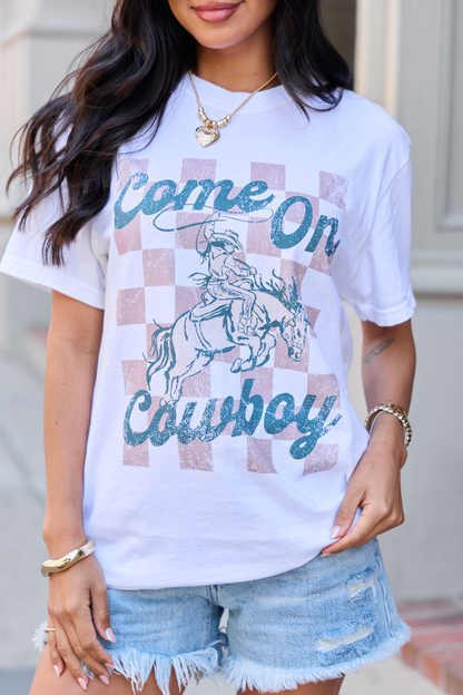 Come On Cowboy White Comfort Colors Graphic Tee