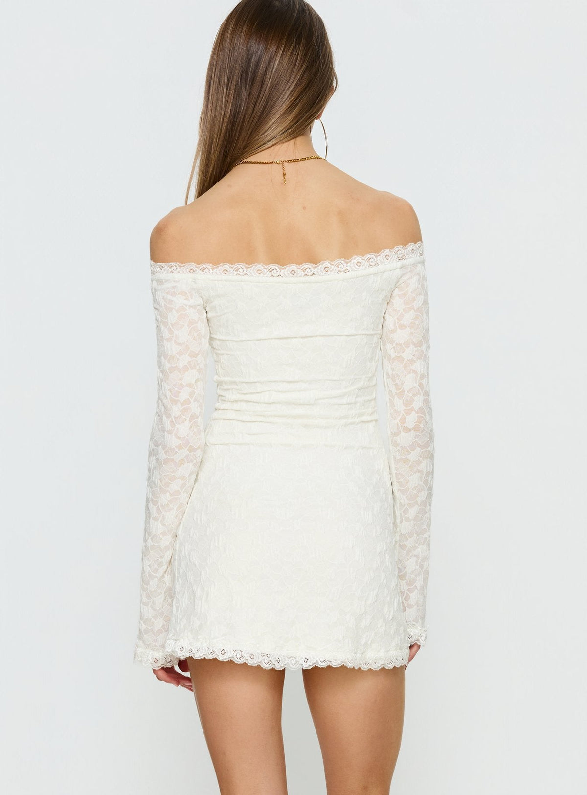 Avenues Long Sleeve Lace Mini Dress White