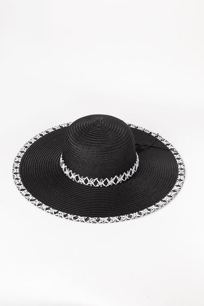 Black Stitch Brim Straw Hat