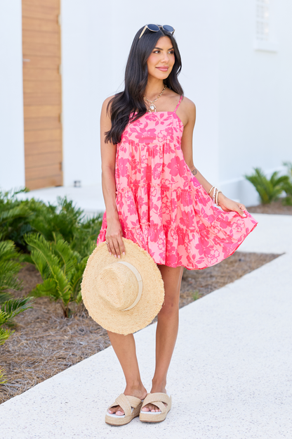 Change My Tune Pink Floral Square Neck Solid Romper Dress