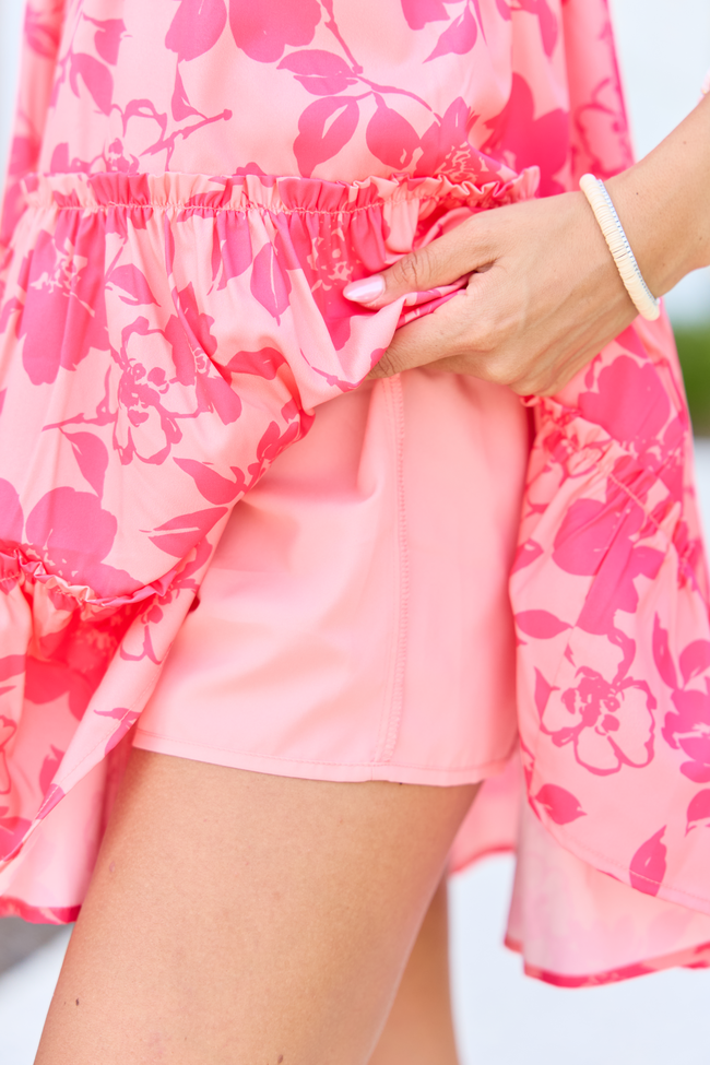 Change My Tune Pink Floral Square Neck Solid Romper Dress