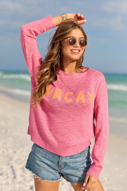 Are We There Yet Orange and Pink Vacay Sweater