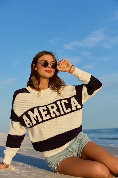 America Black And White Striped Sweater SALE