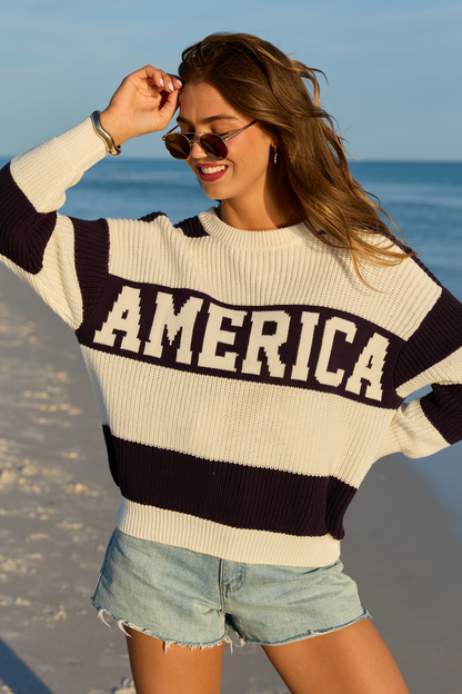 America Black And White Striped Sweater SALE