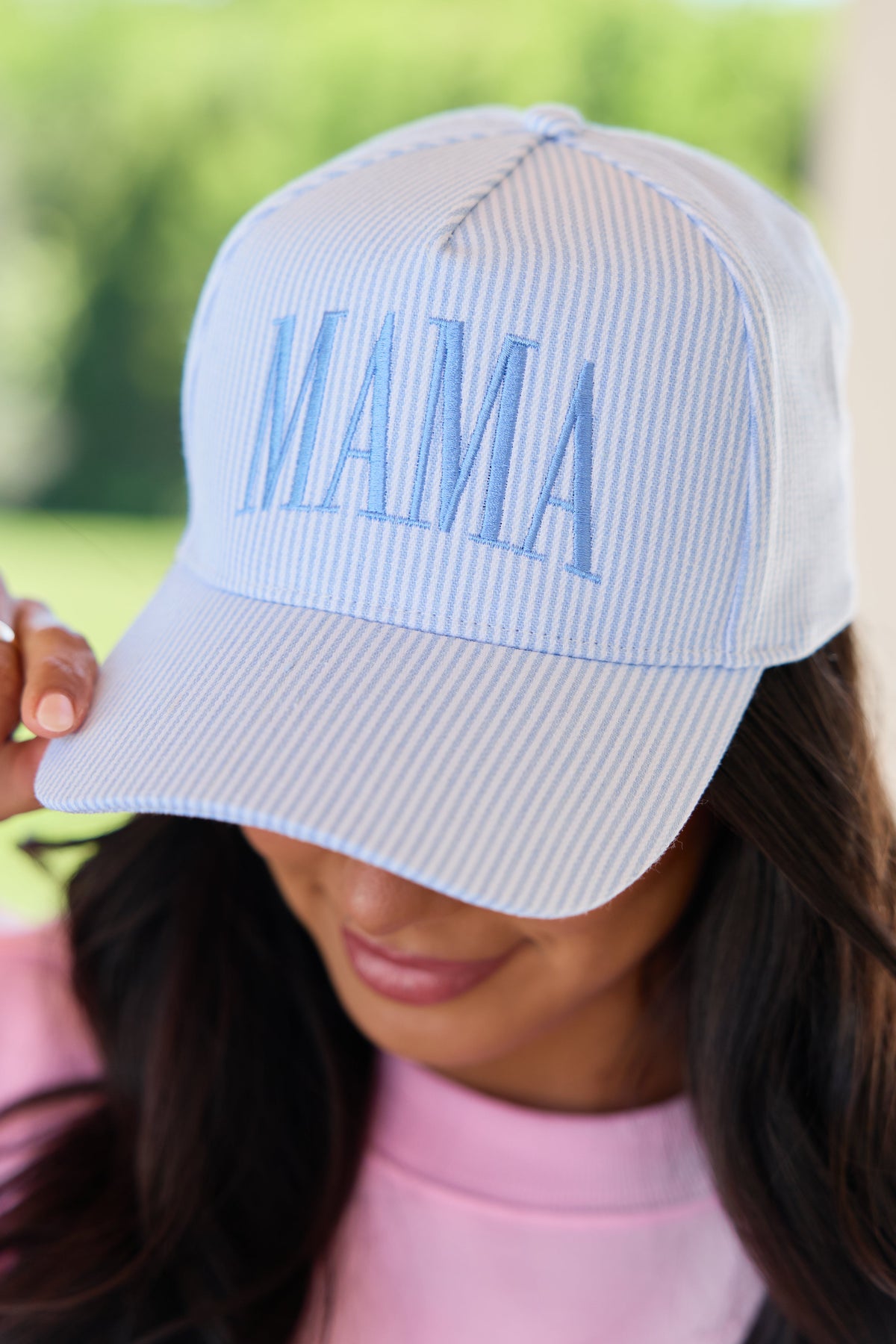 Blue Striped Mama Trucker Hat