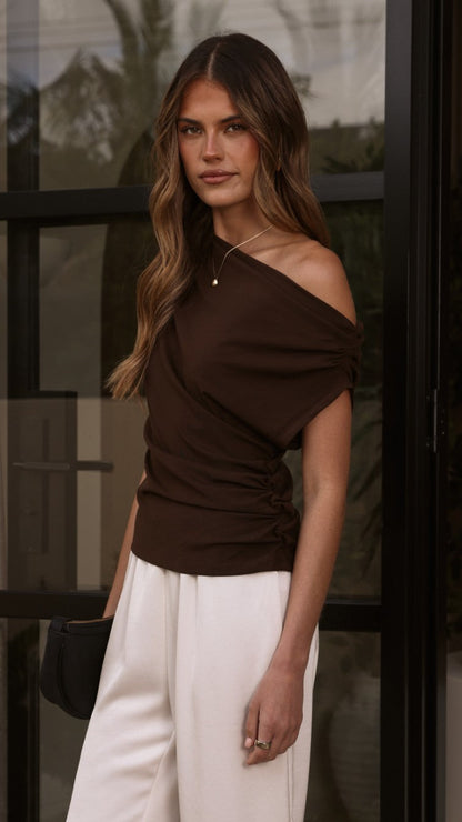 Ruby Off The Shoulder Tee - Chocolate