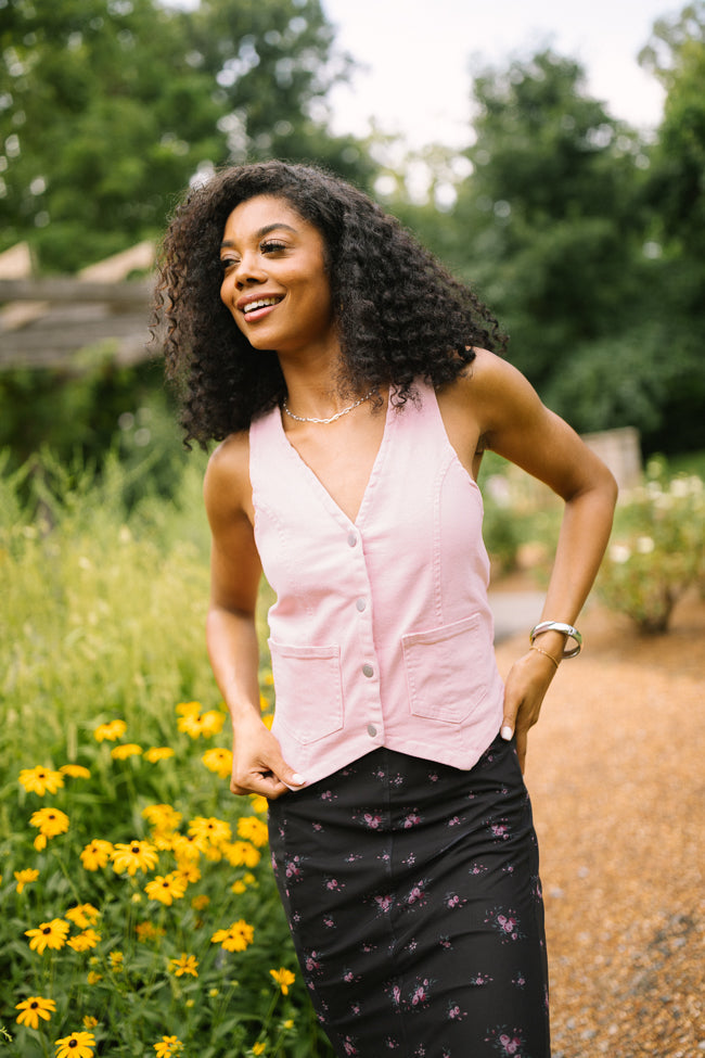 Beneath The Moon Pink Stretch Denim Vest SALE