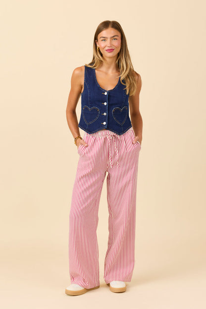 Amanda Pink Textured Striped Pants