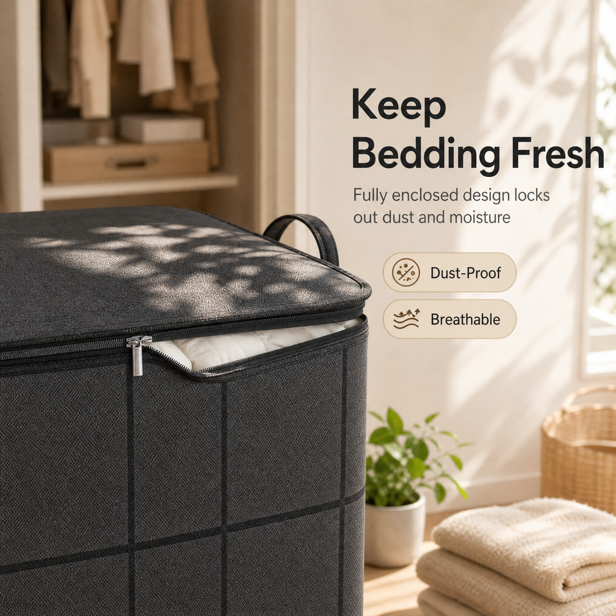 ⚡Hot Sales 49% OFF🔥-Spacious Moving Storage Bin – Zippered Organizer for Quilts, Bedding & Sweaters, Large Capacity Fabric Bag for Closet & Moving Day