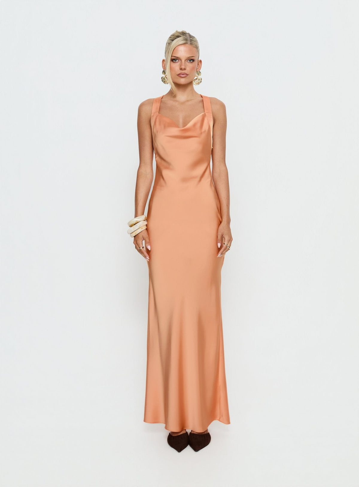 Isitt Cowl Crossover Back Maxi Dress Orange