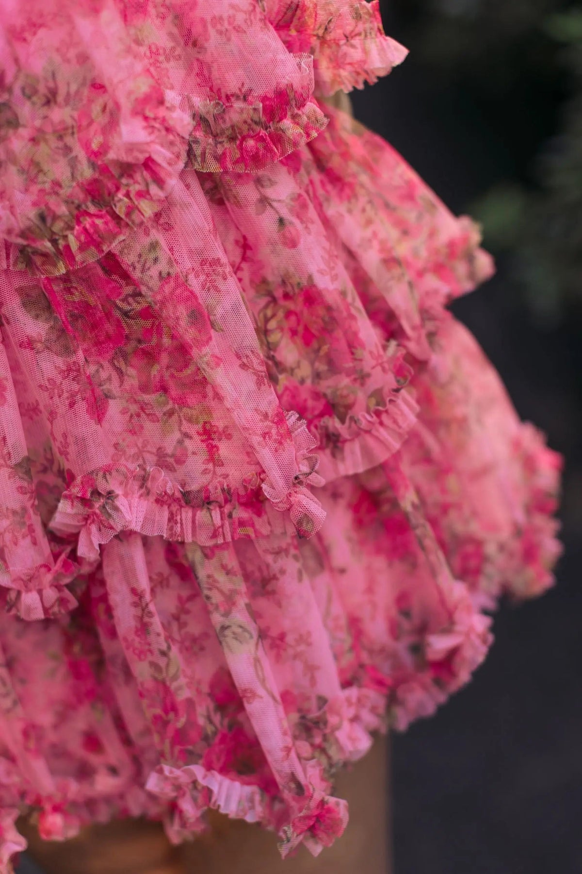 Pink Floral High Neck Cap Sleeve Ruffle Mini Dress