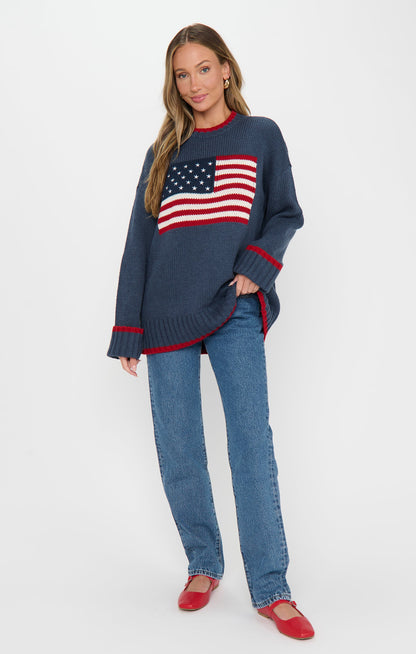 Fireside Sweater ~ American Flag Navy Knit