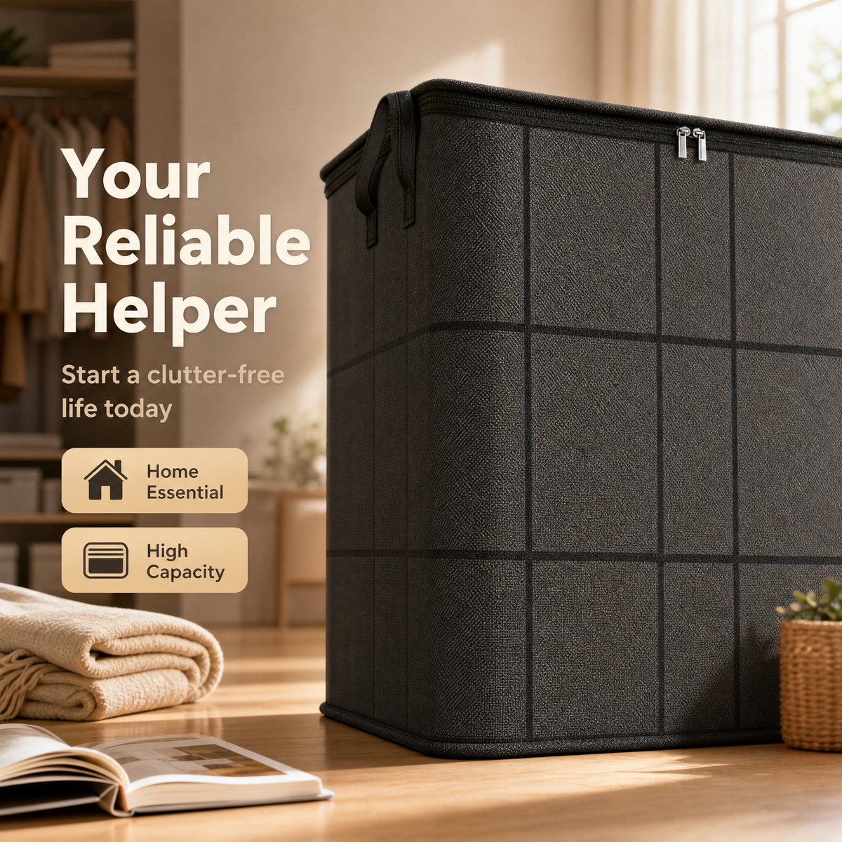⚡Hot Sales 49% OFF🔥-Spacious Moving Storage Bin – Zippered Organizer for Quilts, Bedding & Sweaters, Large Capacity Fabric Bag for Closet & Moving Day