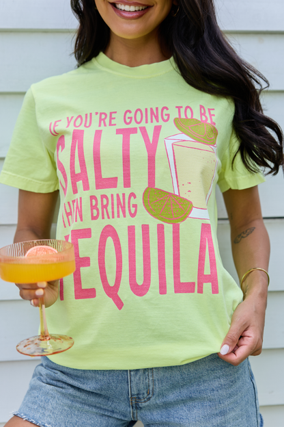 Be Salty Bring Tequila Neon Yellow Comfort Colors Graphic Tee