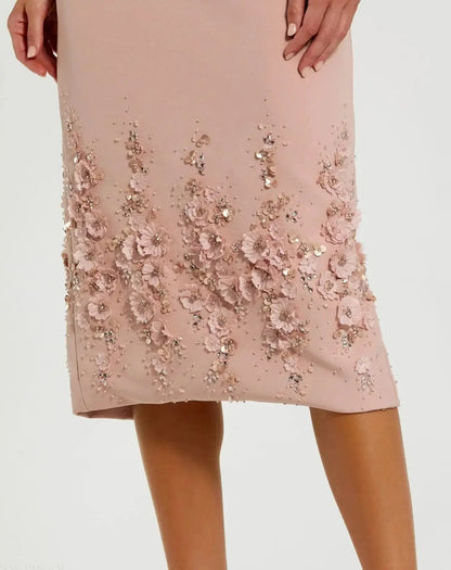 Petite Pink Crepe Sleeveless Midi Dress With Flower Beading