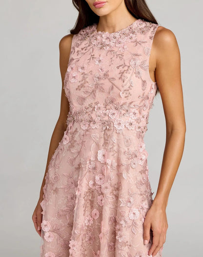 Petite Pink Floral Embroidered High Neck Midi Dress