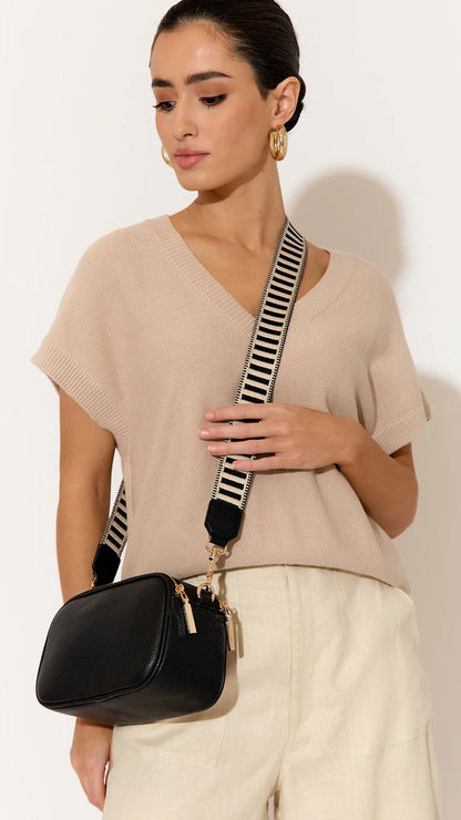 Bella Striped Webbing Camera Bag - Black