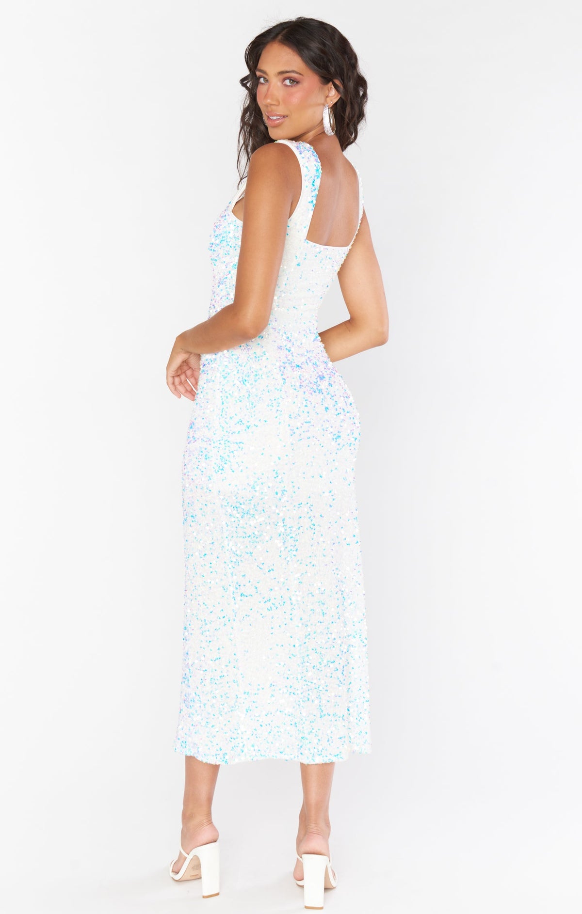 Eden Midi Dress ~ White Sparkle Sequins