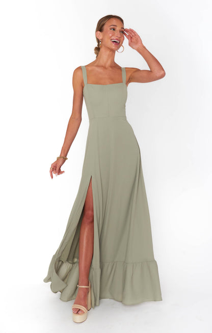 Clarissa Corset Dress ~ Moss Green Crisp