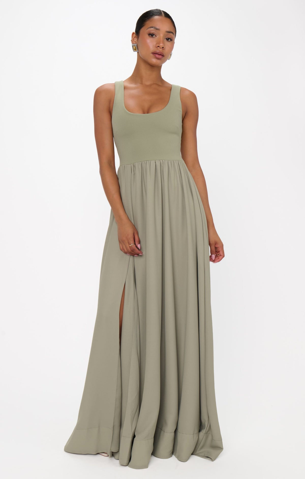 Harper Maxi Dress ~ Moss Green Crisp