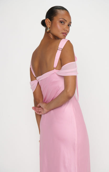 Bella Maxi Dress ~ Light Pink Luxe Satin