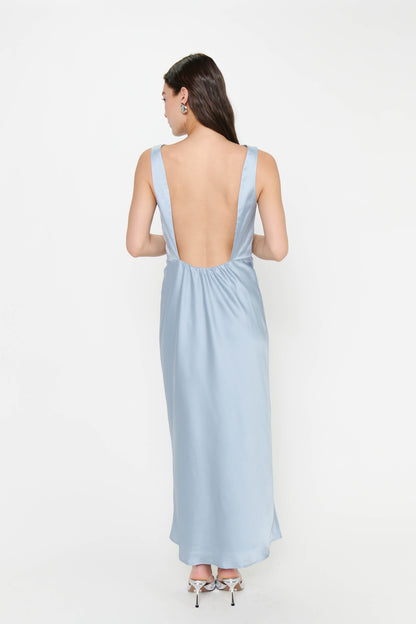 Candice Dress ~ Steel Blue Luxe Satin