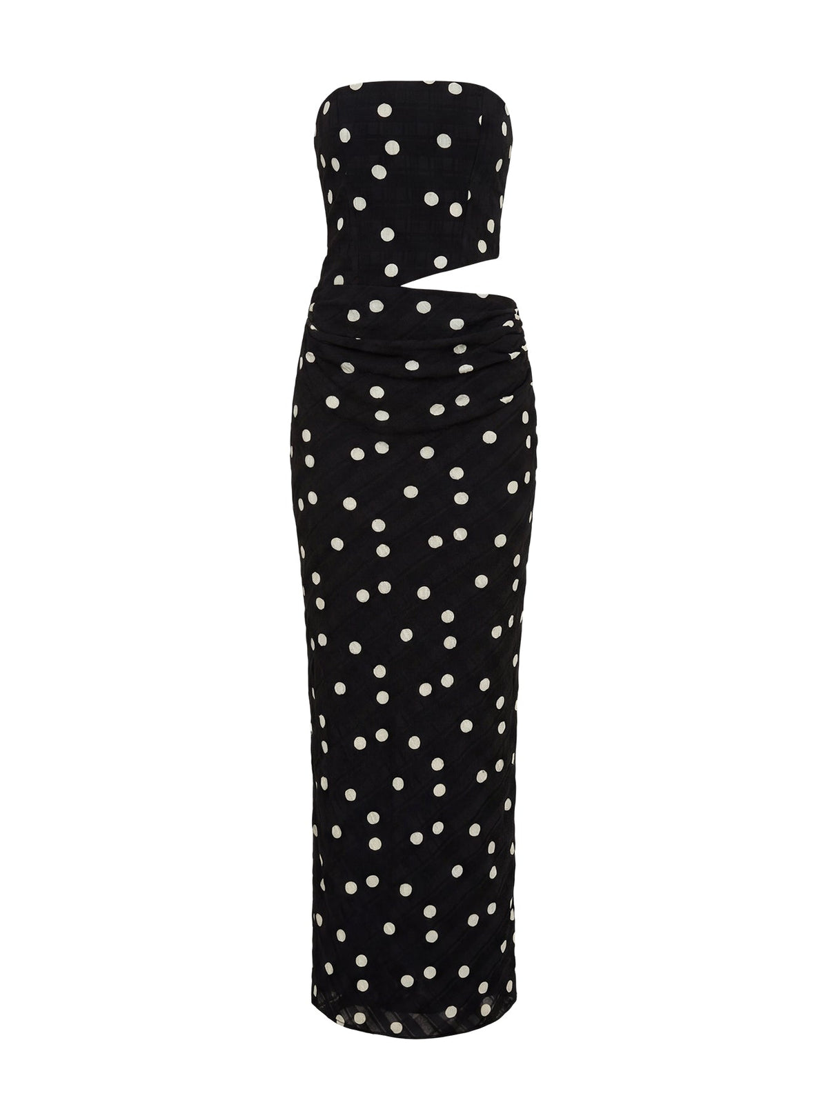 Jasira Strapless Drape Maxi Dress Black Polka Dot