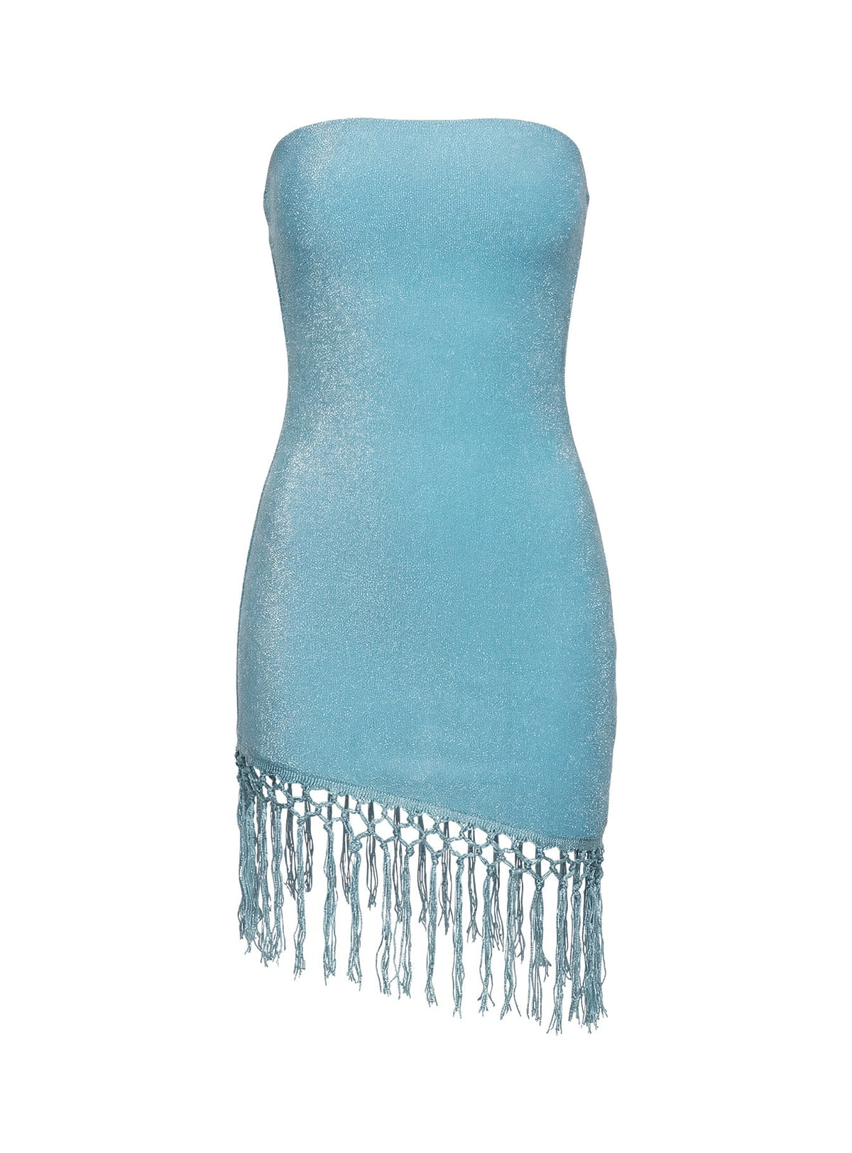 Keyana Strapless Tassel Mini Dress Blue Shimmer