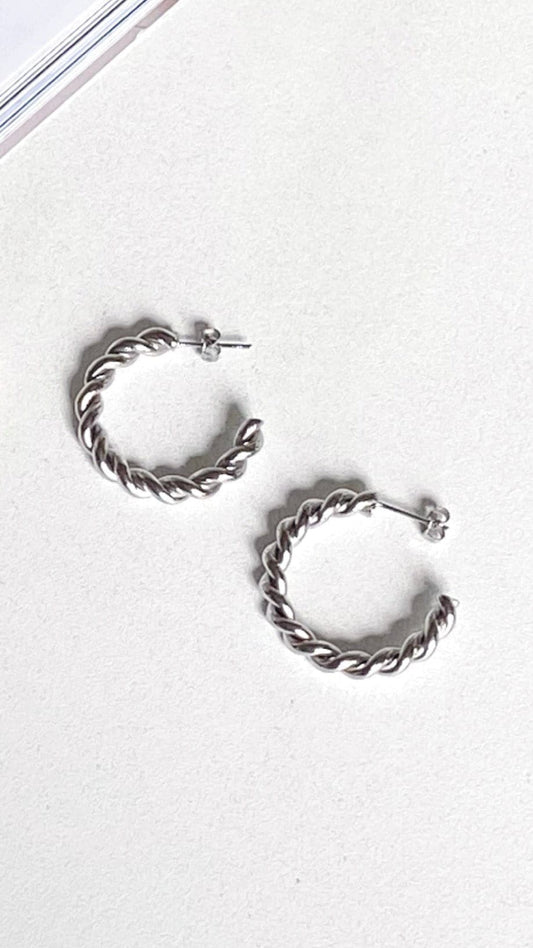 Twist Hoop Earrings -Silver