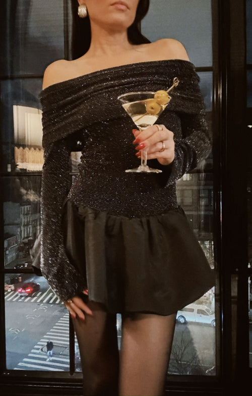 Charlize Mini Dress ~ Black Dancing Queen Shine