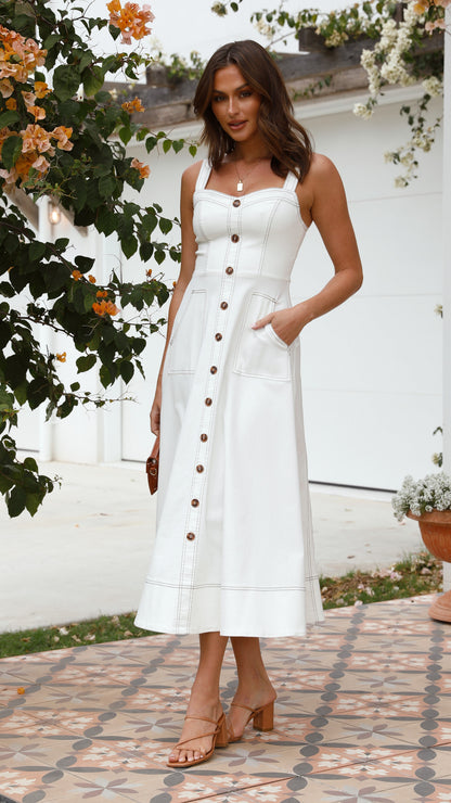Indigo Midi Dress - White Denim