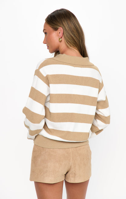 League Sweater ~ Beige Rugby Stripe Knit