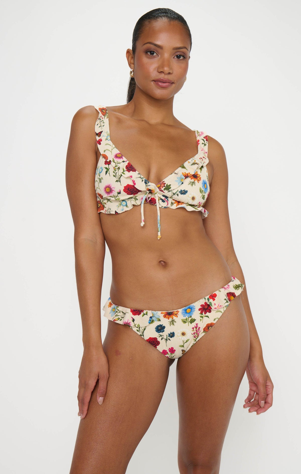 Island Ruffle Top ~ French Floral Rib Scrunch