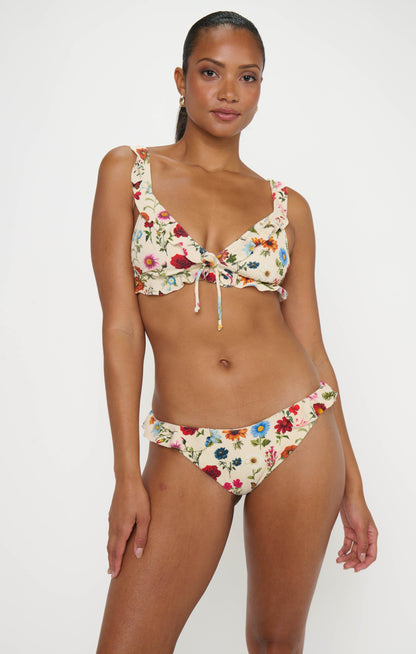 Island Ruffle Top ~ French Floral Rib Scrunch